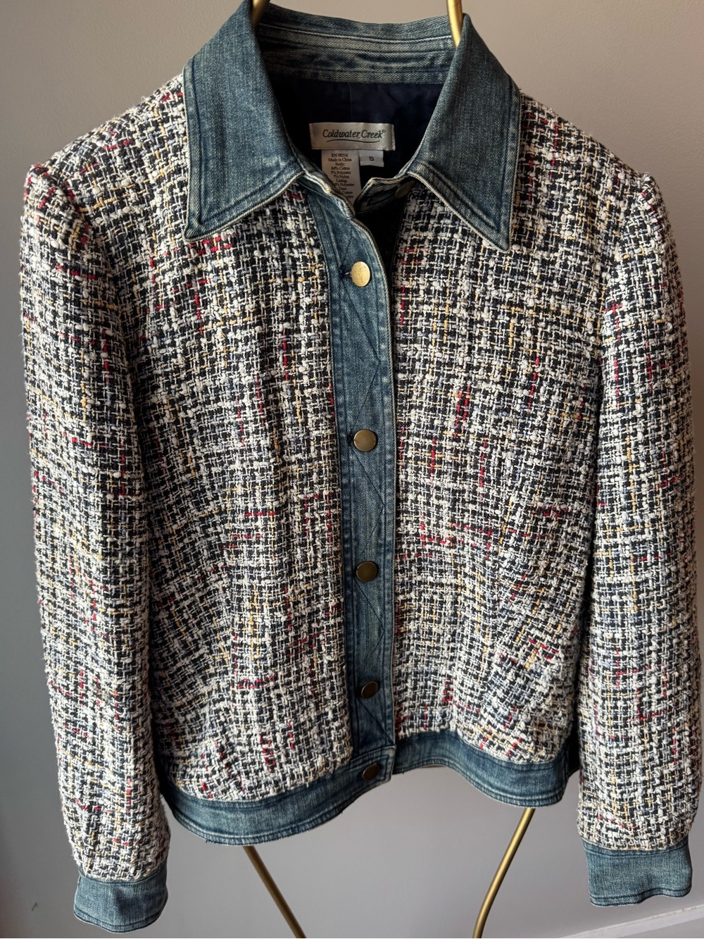 Coldwater Creek Multicolor Plaid Denim Tweed Jacket